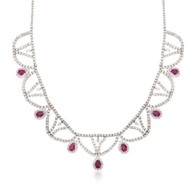 5.58 ct. t.w. Ruby and 13.92 ct. t.w. Diamond Necklace in 14kt White Gold. 16" &mdash; Alt Image 1