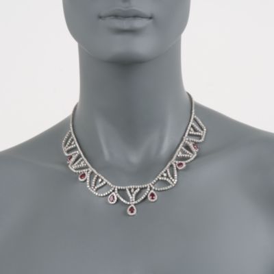 5.58 ct. t.w. Ruby and 13.92 ct. t.w. Diamond Necklace in 14kt White Gold. 16" &mdash; Alt Image 2