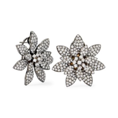 6.60 ct. t.w. Pave Diamond Floral Burst Earrings In 18kt White Gold. Clip/Post Earrings &mdash; Alt Image 1