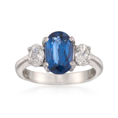 2.57 Carat Sapphire and .50 ct. t.w. Diamond 3-Stone Ring in 18t White Gold &mdash; Alt Image 1