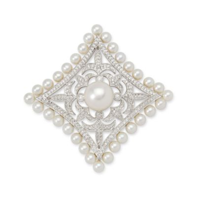4-10.5mm Cultured Pearl and .85 ct. t.w. Diamond Pendant In 14kt White Gold &mdash; Alt Image 1