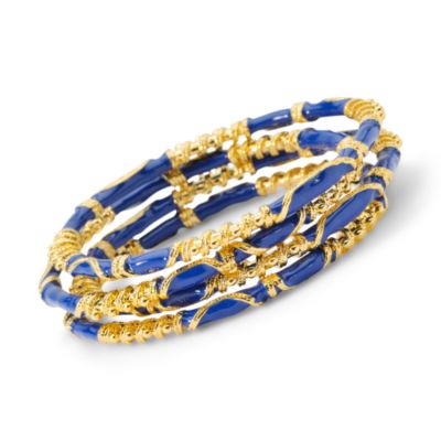 Set of 4 Fancy Blue Enamel Slip-On Bangle Bracelets in Enamel and Brass &mdash; Alt Image 1