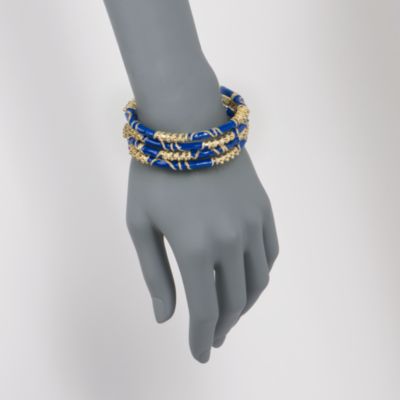 Set of 4 Fancy Blue Enamel Slip-On Bangle Bracelets in Enamel and Brass &mdash; Alt Image 2