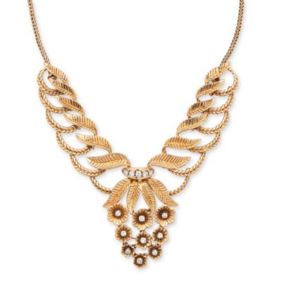 C. 1940 Vintage .75 ct. t.w. Diamond Floral Drizzle Necklace In 14kt Yellow Gold 16" &mdash; Alt Image 1