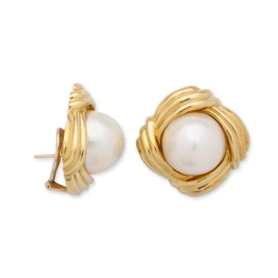 C. 1960 Vintage 16.5mm Cultured Mabe Pearl Earrings In 14kt Yellow Gold &mdash; Alt Image 1