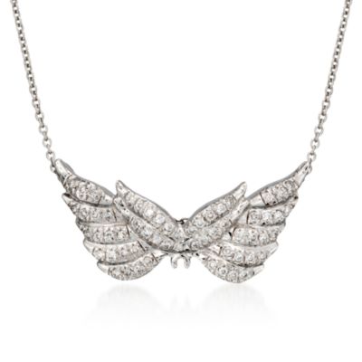 Roberto Coin "Tiny Treasures" .24 ct. t.w. Angel Wing Diamond Necklace in 18kt White Gold. 16" &mdash; Alt Image 1