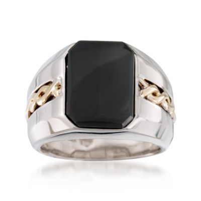 Men's Black Onyx Ring in Sterling Silver and 14kt Yellow Gold &mdash; Alt Image 1