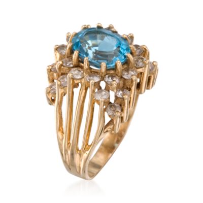 C. 1970 Vintage 3.50 Carat Topaz and 1.25 ct. t.w. Diamond Ring in 14kt Yellow Gold Size 6.5 &mdash; Alt Image 2