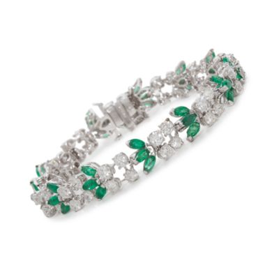 C. 1990 Vintage 8.00 ct. t.w. Diamond and 4.00 ct. t.w. Emerald Bracelet In Platinum 7" &mdash; Alt Image 1