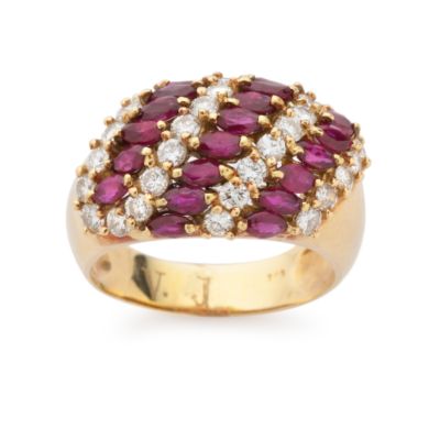 C. 1970 Vintage 2.40 ct. t.w. Ruby and 1.50 ct. t.w. Diamond Dome Ring In 18kt Yellow Gold Size 9.5 &mdash; Alt Image 1