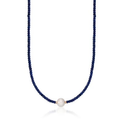 12-13 mm Pearl and 78.00 ct. t.w. Sapphire Bead Necklace With 14kt Yellow Gold &mdash; Alt Image 1