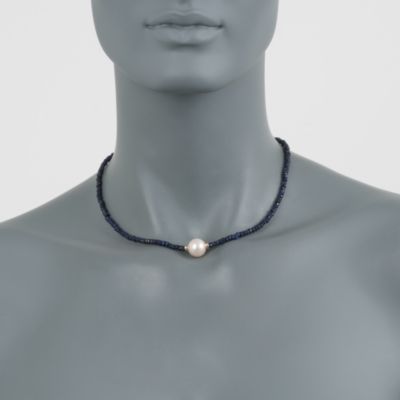12-13 mm Pearl and 78.00 ct. t.w. Sapphire Bead Necklace With 14kt Yellow Gold &mdash; Alt Image 2