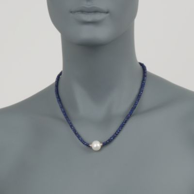 12-13 mm Pearl and 78.00 ct. t.w. Sapphire Bead Necklace With 14kt Yellow Gold &mdash; Alt Image 3