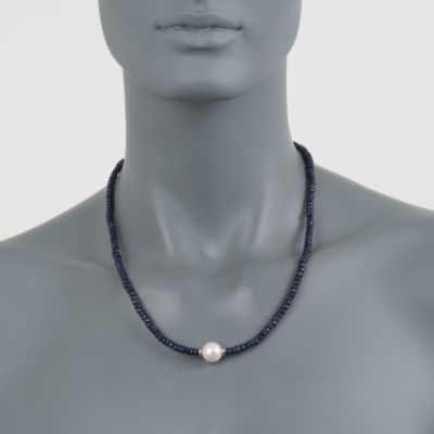 12-13 mm Pearl and 78.00 ct. t.w. Sapphire Bead Necklace With 14kt Yellow Gold &mdash; Alt Image 4