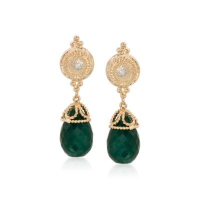 24.00 ct. t.w. Emerald Earrings With Diamond Accents in 14kt Yellow Gold  &mdash; Alt Image 1