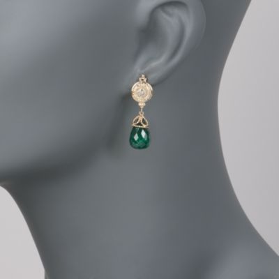 24.00 ct. t.w. Emerald Earrings With Diamond Accents in 14kt Yellow Gold  &mdash; Alt Image 2