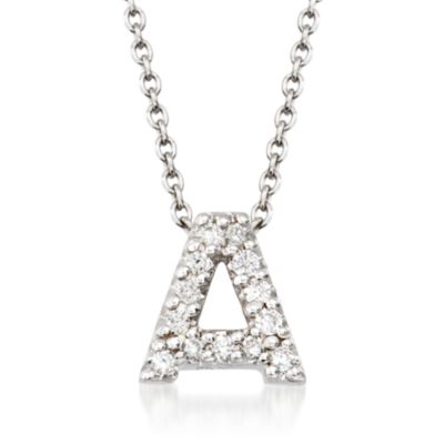 Roberto Coin "Tiny Treasures" Diamond "A"  Pendant Necklace in 18kt White Gold. 16" &mdash; Alt Image 1