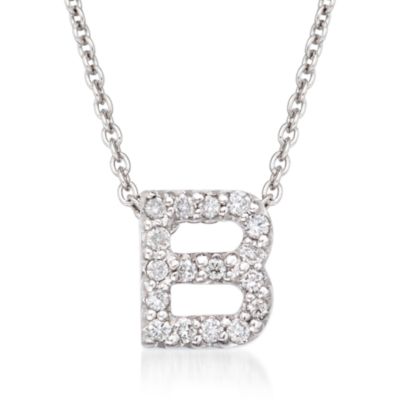 Roberto Coin "Tiny Treasures" Diamond "B" Pendant Necklace in 18kt White Gold. 16" &mdash; Alt Image 1