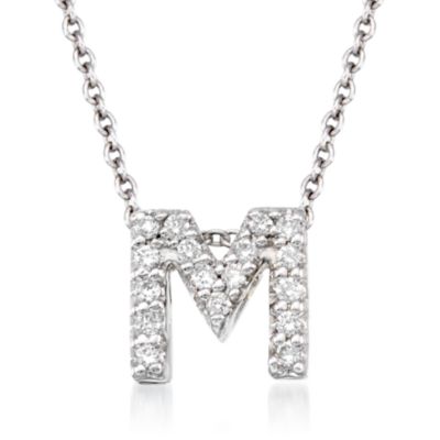 Roberto Coin "Tiny Treasures" Diamond "M" Pendant Necklace in 18kt White Gold. 16" &mdash; Alt Image 1