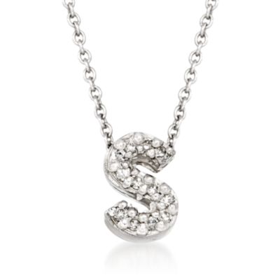 Roberto Coin "Tiny Treasures" Diamond "S"  Pendant Necklace in 18kt White Gold. 16" &mdash; Alt Image 1