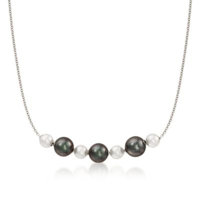 Mikimoto 7mm A+ Akoya "Pearls in Motion" and 10mm A+ Black South Sea Pearl Necklace With .20 ct. t.w. Diamonds in 18kt White Gold. 19" &mdash; Alt Image 2