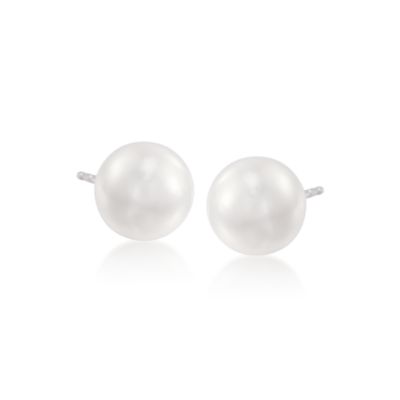 Mikimoto 8x7.5mm Cultured Pearl Stud Earrings in 18kt White Gold &mdash; Alt Image 1