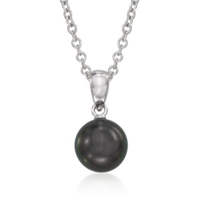 8-8.5mm Black Cultured South Sea Pearl Pendant Necklace in 18kt White Gold. 18" &mdash; Alt Image 1