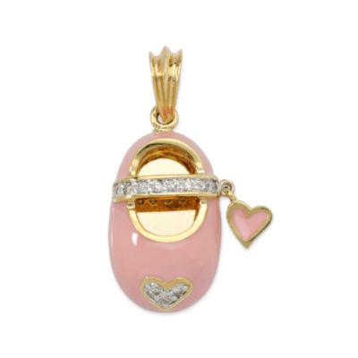 Shoe Charm Pendant With Diamond Accents In Enamel and 14kt Yellow Gold  &mdash; Alt Image 1