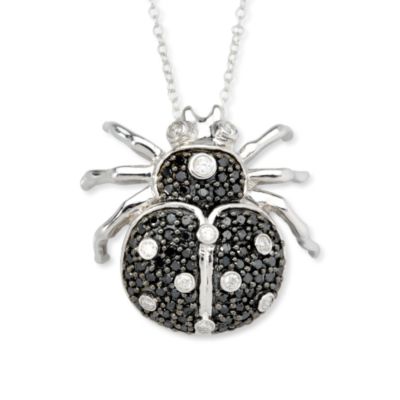 .95 ct. t.w. White and Black Diamond Beetle Necklace In Sterling Silver. 18" &mdash; Alt Image 1