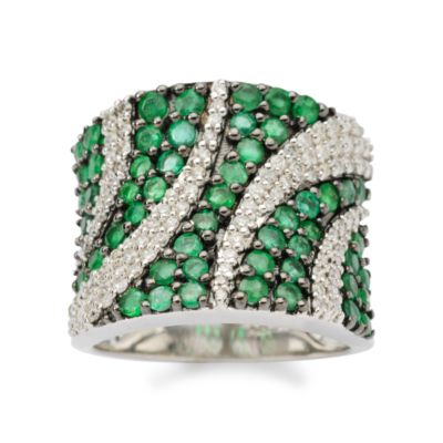 1.65 ct. t.w. Emerald Band Ring With Pave Diamonds In 14kt White Gold &mdash; Alt Image 1