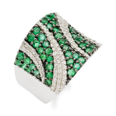 1.65 ct. t.w. Emerald Band Ring With Pave Diamonds In 14kt White Gold &mdash; Alt Image 2