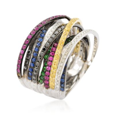 Diamond, Ruby, and Sapphire Multi-Band Ring In 14kt White Gold &mdash; Alt Image 3