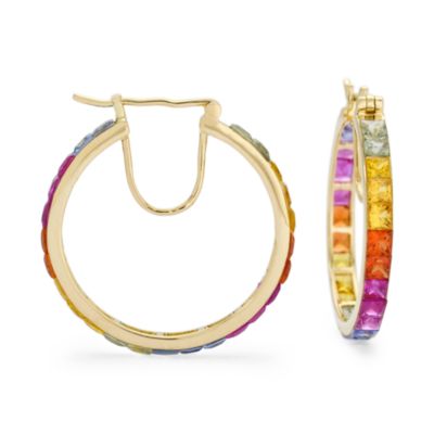5.86 ct. t.w. Rainbow Sapphire Hoop Earrings In 14kt Yellow Gold &mdash; Alt Image 1