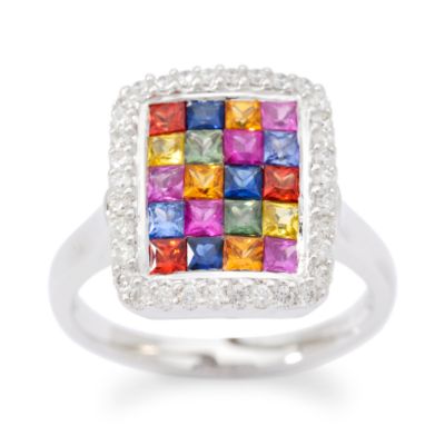 1.50 ct. t.w. Rainbow Sapphire and .30 ct. t.w. Diamond Ring In 14kt White Gold. Size 7 &mdash; Alt Image 1