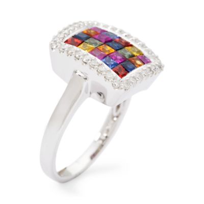 1.50 ct. t.w. Rainbow Sapphire and .30 ct. t.w. Diamond Ring In 14kt White Gold. Size 7 &mdash; Alt Image 2