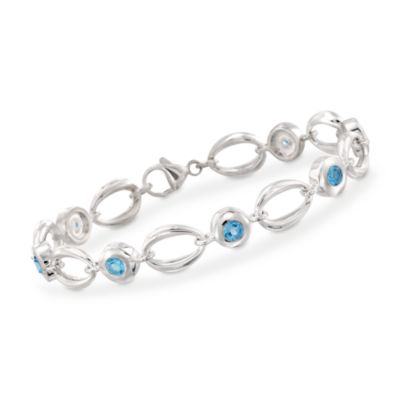 Zina Sterling Silver 2.10 ct. t.w. Blue Topaz Oval Link Bracelet. 7" &mdash; Alt Image 1