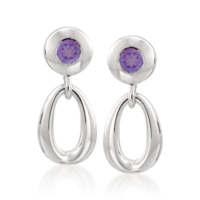 Zina Sterling Silver .40 ct. t.w. Amethyst Oval Loop Drop Earrings &mdash; Alt Image 1