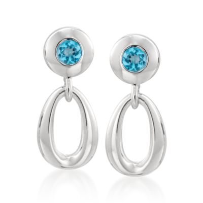 Zina Sterling Silver .60 ct. t.w. Blue Topaz Oval Loop Drop Earrings &mdash; Alt Image 1