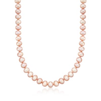 6.5-7mm Pink Cultured Pearl Necklace With 14kt Yellow Gold Clasp. 18" &mdash; Alt Image 1