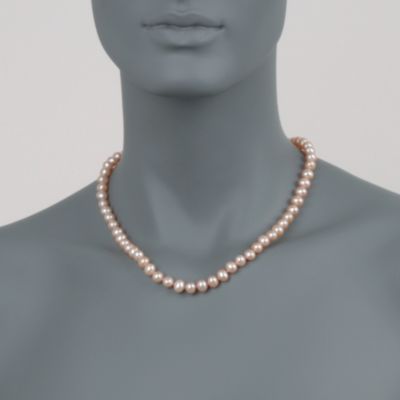 6.5-7mm Pink Cultured Pearl Necklace With 14kt Yellow Gold Clasp. 18" &mdash; Alt Image 2