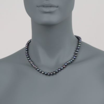6.5-7mm Black Cultured Pearl Necklace With 14kt Yellow Gold Clasp. 18" &mdash; Alt Image 2