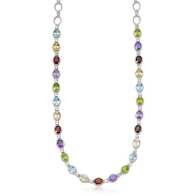12.80 ct. t.w. Multi-Gem Necklace With 2.15 ct. t.w. White Topaz in Sterling Silver &mdash; Alt Image 1