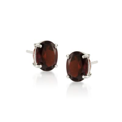 Garnet Oval Earrings In Sterling Silver. &mdash; Alt Image 1