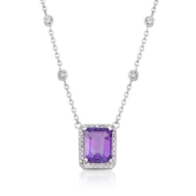 4.00 Carat Amethyst and .40 ct. t.w. Diamond Pendant Necklace in 14kt White Gold. 16" &mdash; Alt Image 1