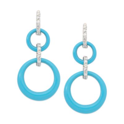 Turquoise Circle Earrings With CZ In Sterling Silver  &mdash; Alt Image 1
