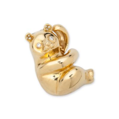 C. 1980 Vintage 18kt Yellow Gold Panda Brooch With Diamond Accents &mdash; Alt Image 1