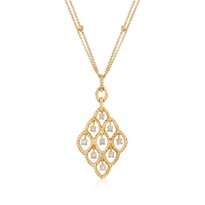 Oro Dynamics .55 ct. t.w. Diamond Pendant Necklace With Diamond-Studded Chain in 14kt Yellow Gold. 16" &mdash; Alt Image 1