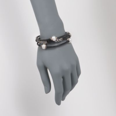 .50 ct. t.w. Multi-Gem Leather Bracelet With Cultured Pearl in Two-Tone &mdash; Alt Image 2