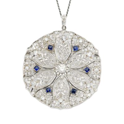C. 1910 Vintage Edwardian Filigree 4.05 ct. t.w. Diamond Pendant With Chain In Platinum. 18" &mdash; Alt Image 1
