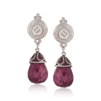 24.00 ct. t.w. Ruby Briolette Earrings With Diamond Accent in 14k White Gold  &mdash; Alt Image 1
